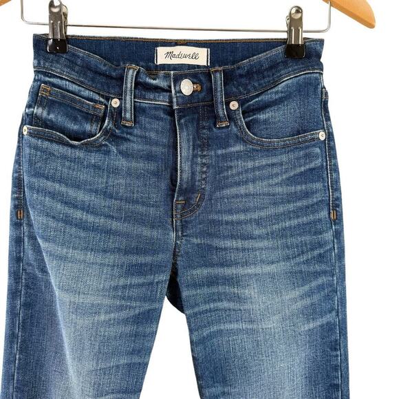 Madewell 9" High-Rise Skinny Crop Blue Jeans Cutoff Hem Distressed Knee, Size 24 - Picture 3 of 11